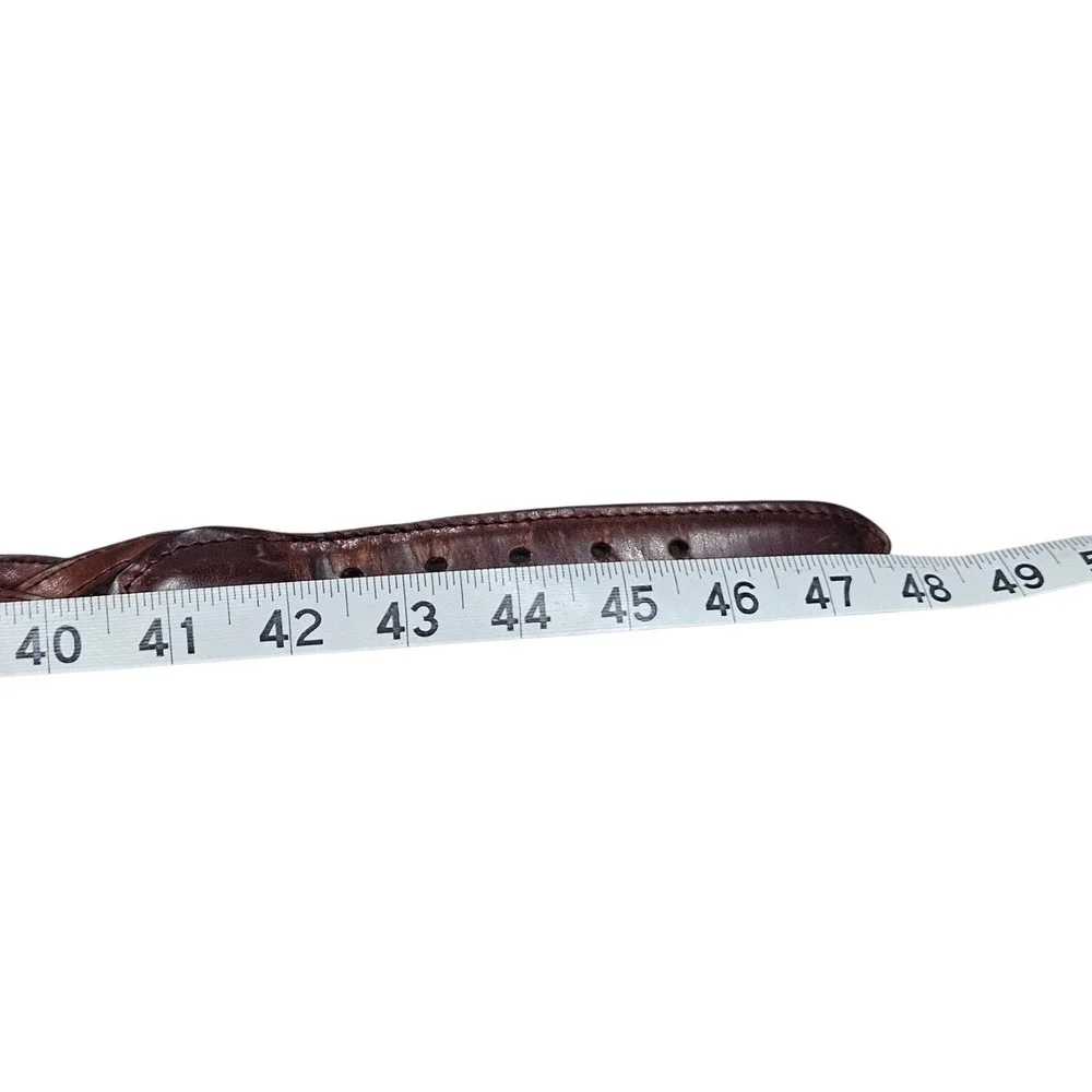 Solid Brass Braided Leather Belt Brown Woven Casual Mens Size 42 Business Casual